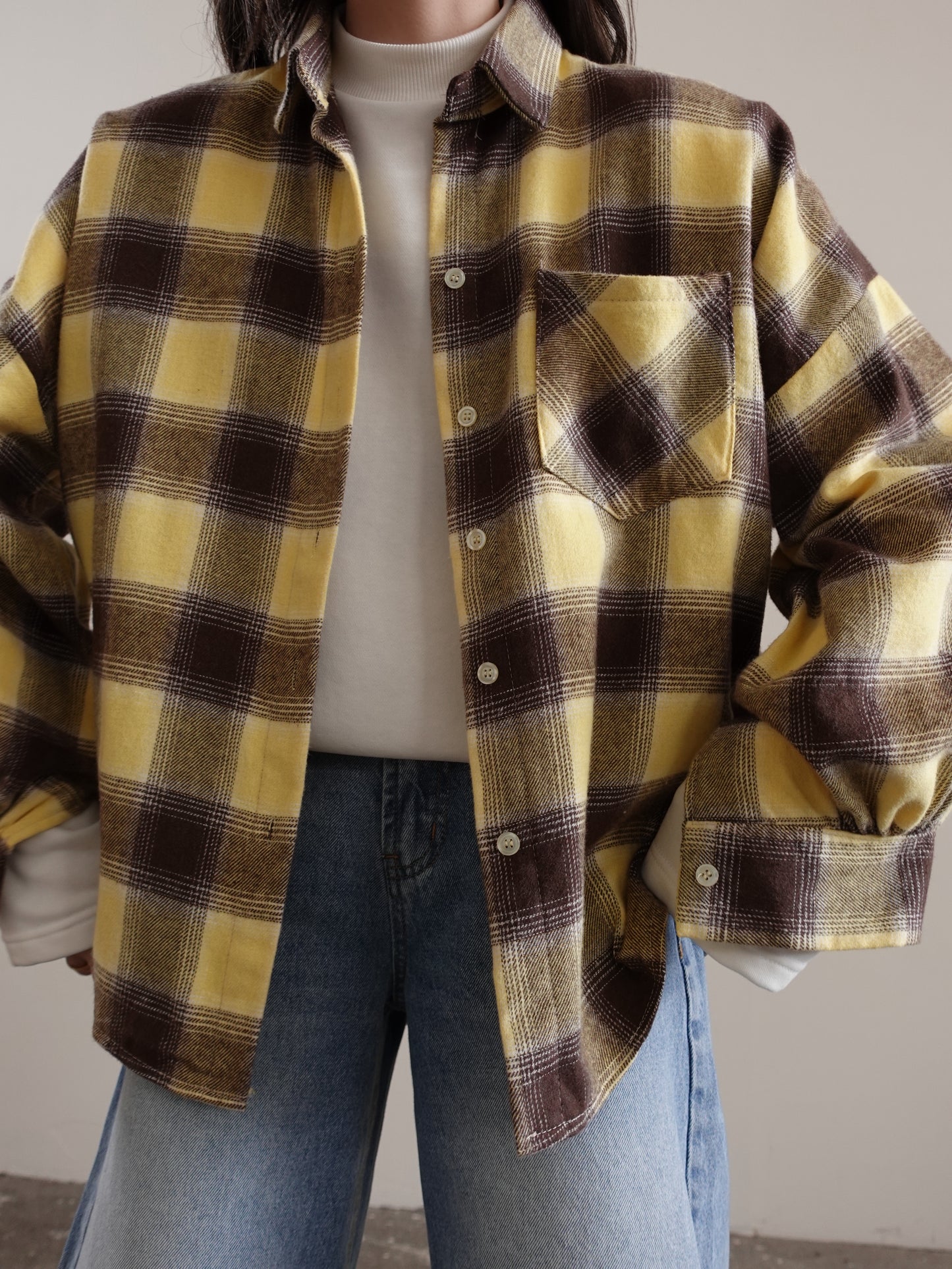 CAMICIA A QUADRI IN FLANELLA LEGGERA - GIALLO/MARRONE 24616