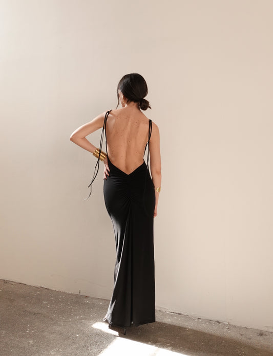 LONG DRESS CON LACCETTI - NERO 6536