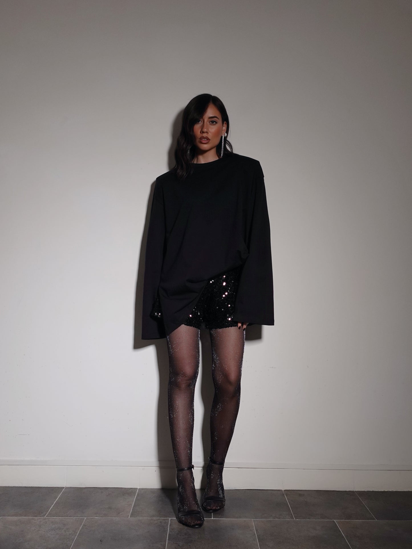 SHORTS CON PAILLETTES - NERO 2255