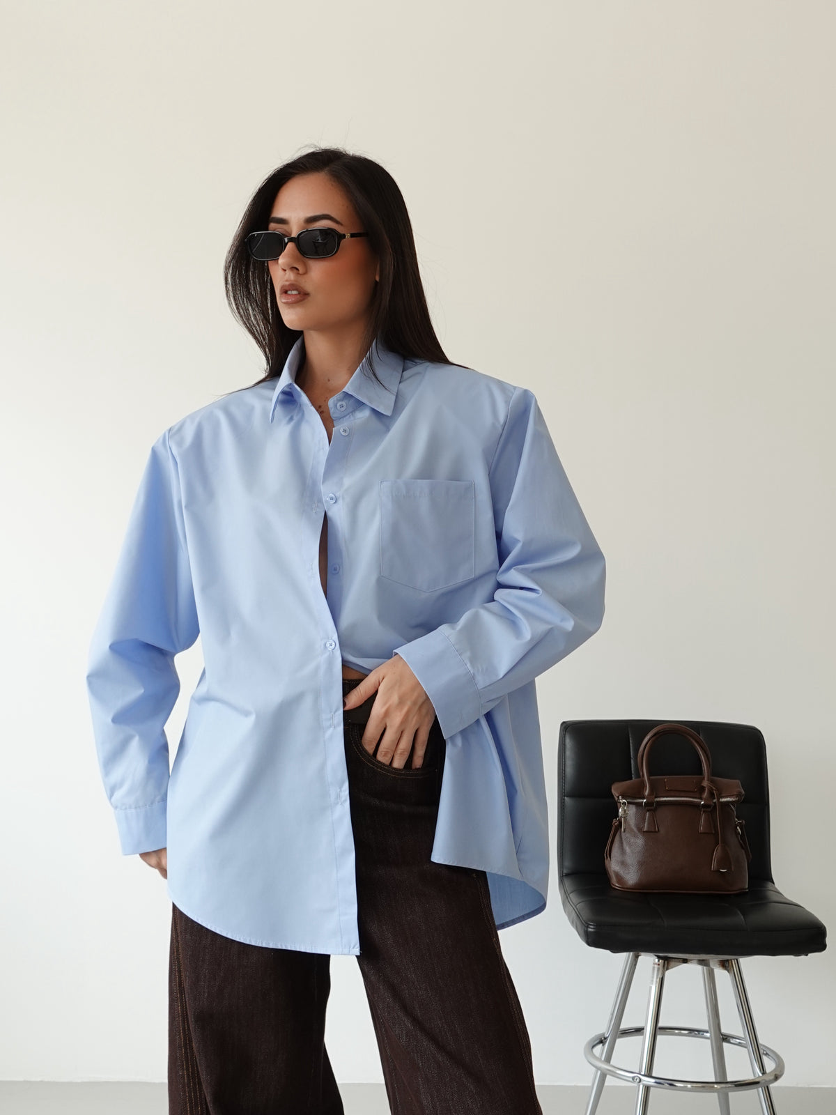 CAMICIA IN COTONE CON SPALLINE - AZZURRO 19580