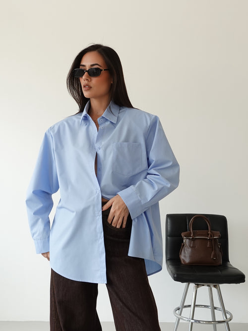 CAMICIA IN COTONE CON SPALLINE - AZZURRO 19580