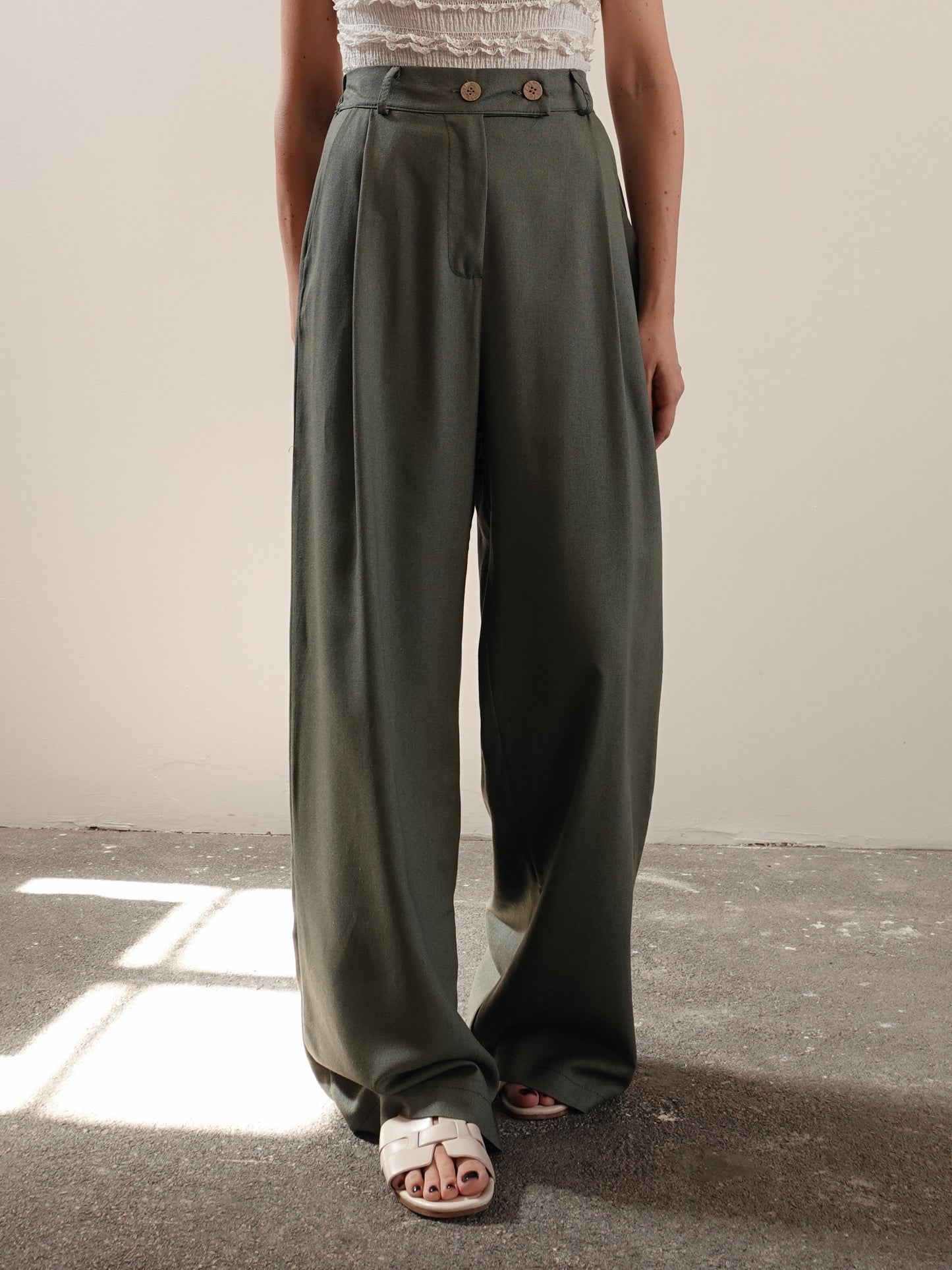 PANTALONI MISTO LINO/VISCOSA - VERDE OLIVA 5845