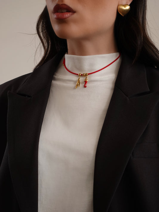 CHOKER GOOD LUCK - ROSSO/ORO