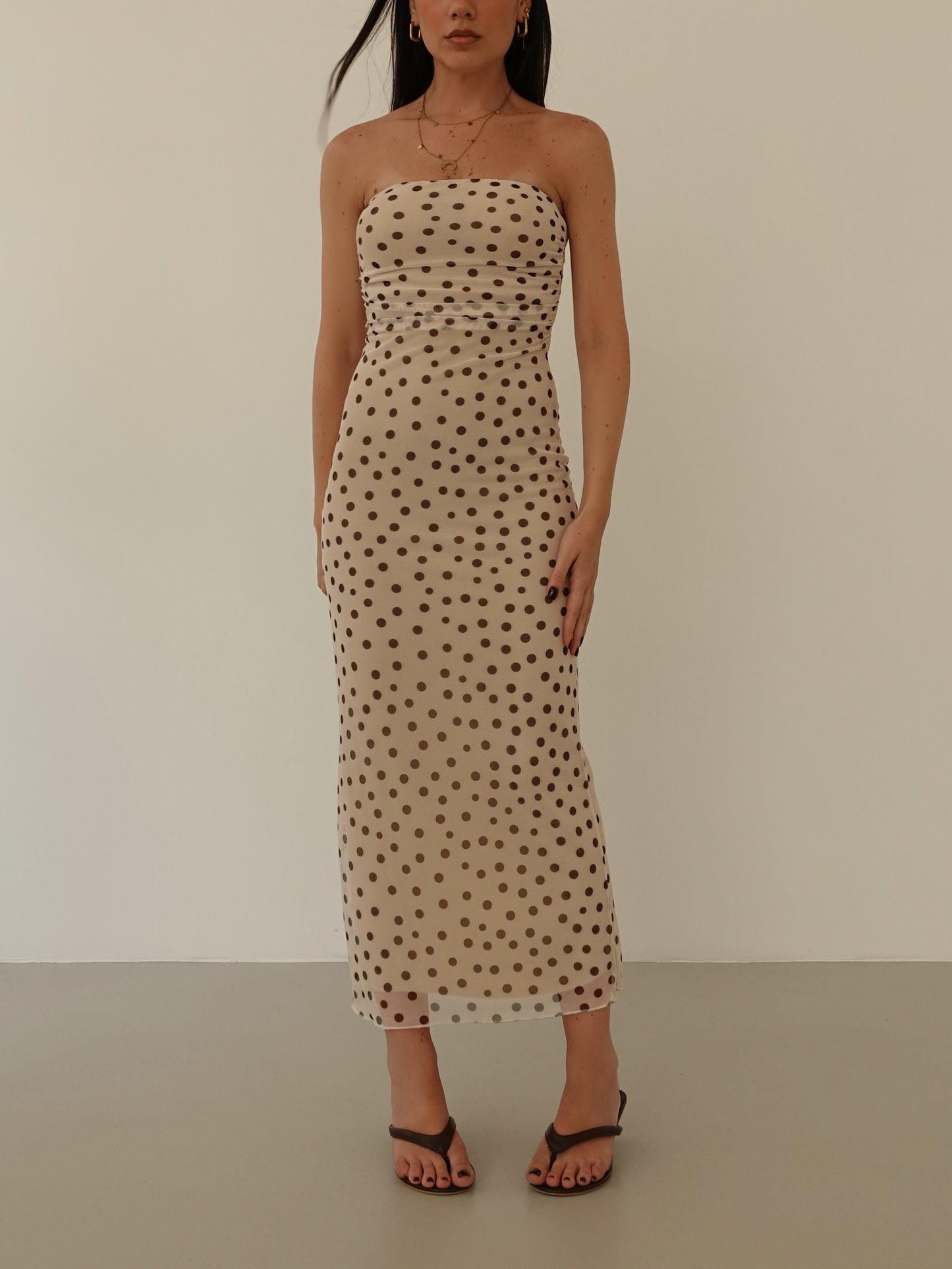 LONG DRESS VELATO A POIS - BURRO 13961