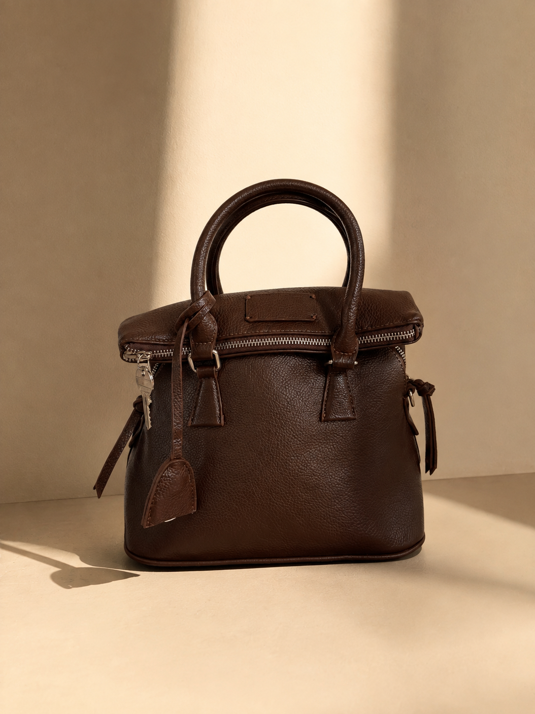 BAULETTO STRUTTURATO CON DOPPIO MANICO - MARRONE
