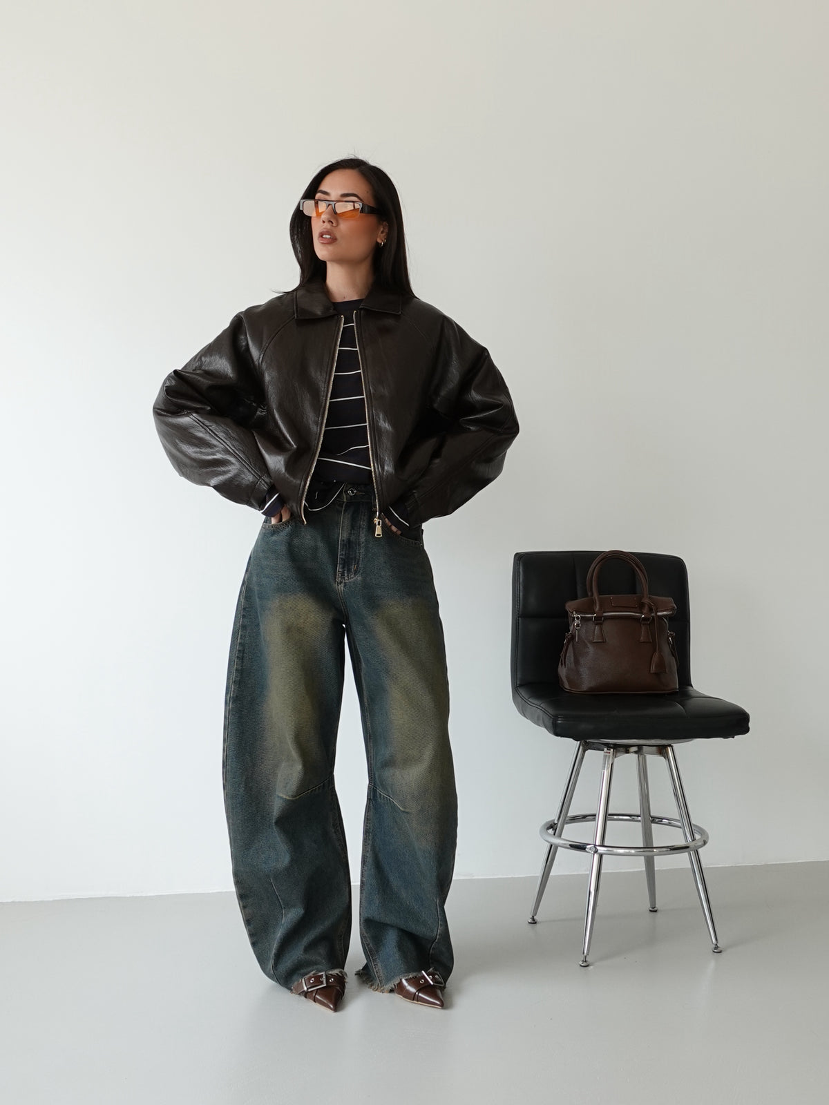 BOMBER IMBOTTITO IN ECOPELLE - CIOCCOLATO 9246