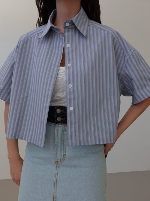 CAMICIA CROP A RIGHE - AZZURRO 81288