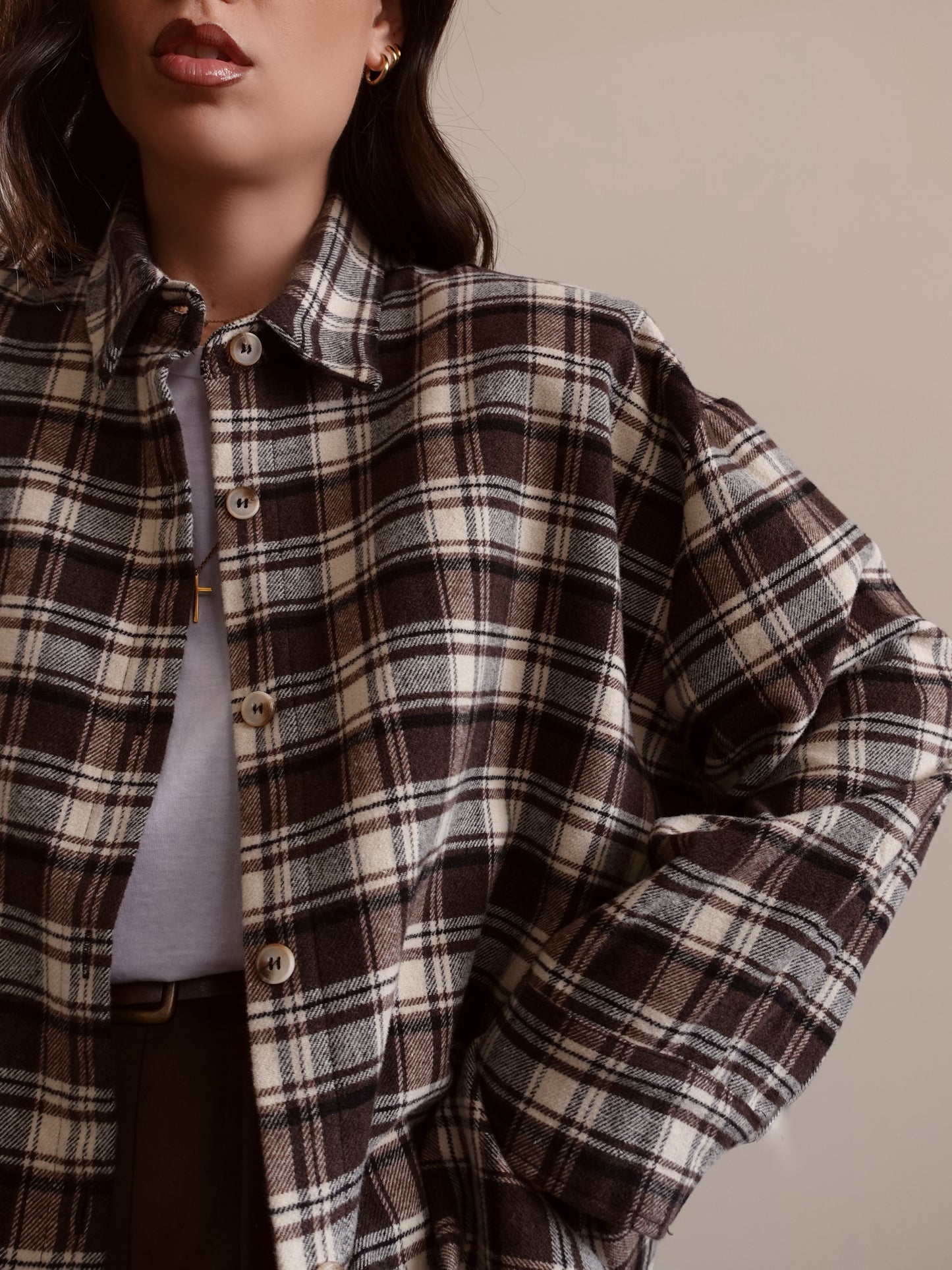 CAMICIA IN FLANELLA A QUADRI CON SPALLINE - MARRONE/PANNA 2636