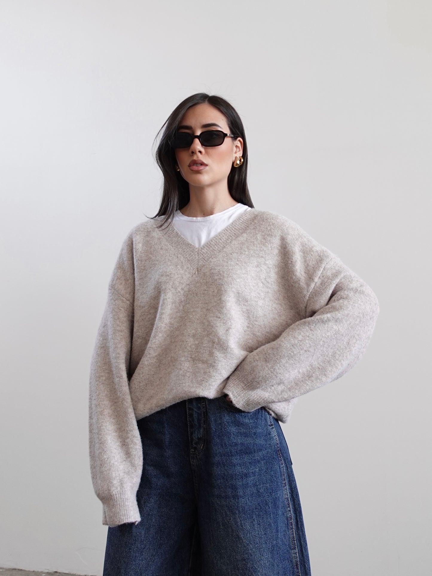 MAGLIONE BALLOON CON SCOLLO A "V" - SABBIA 4297