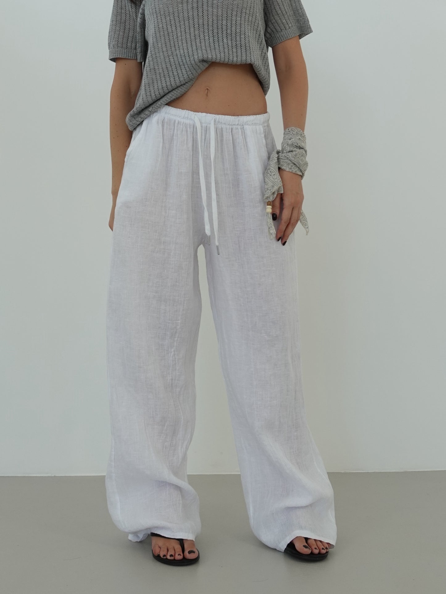 PANTALACCIO 100% LINO - BIANCO 24205