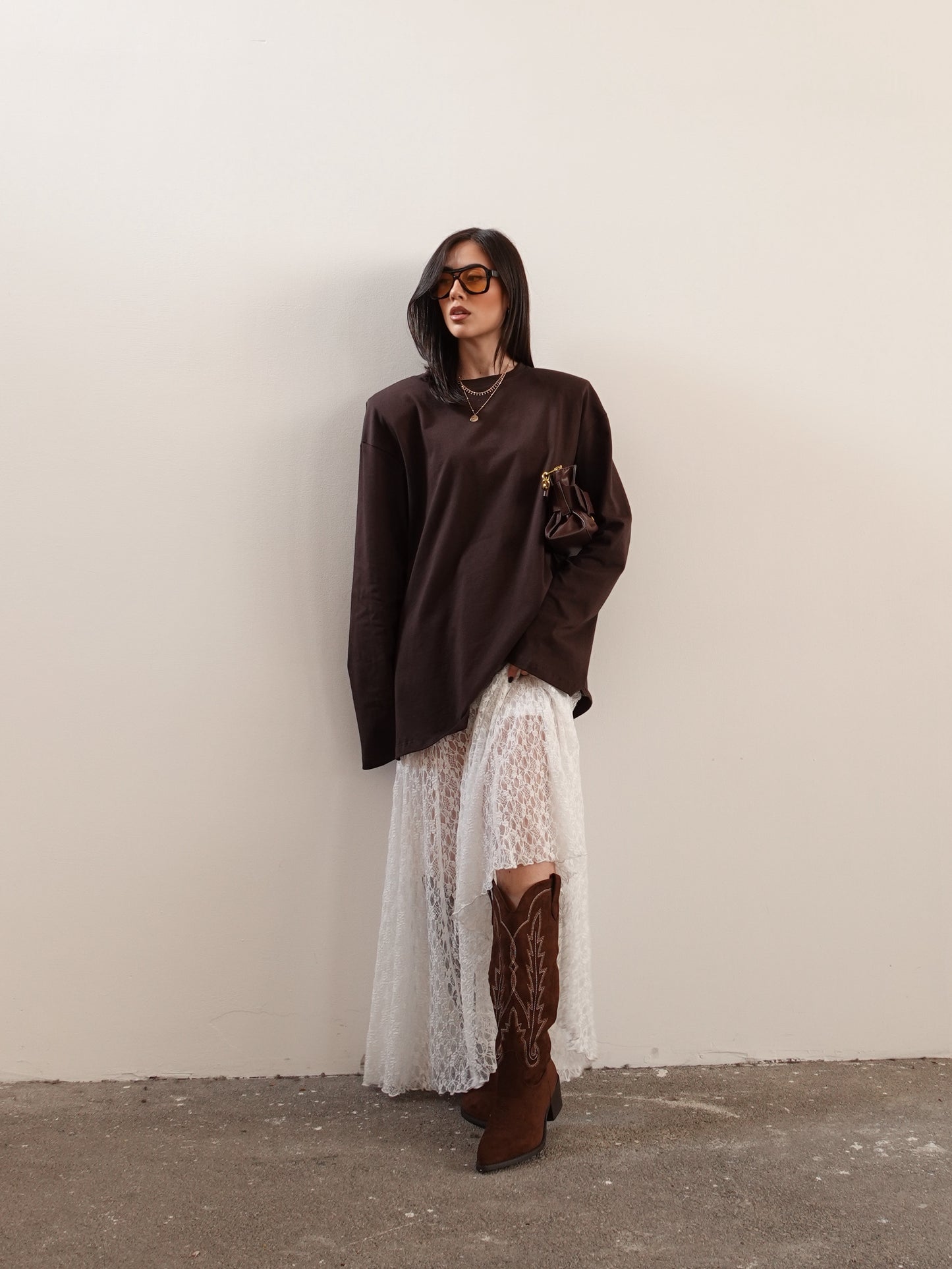 GONNA SEMITRASPARENTE IN PIZZO - BIANCO 1711