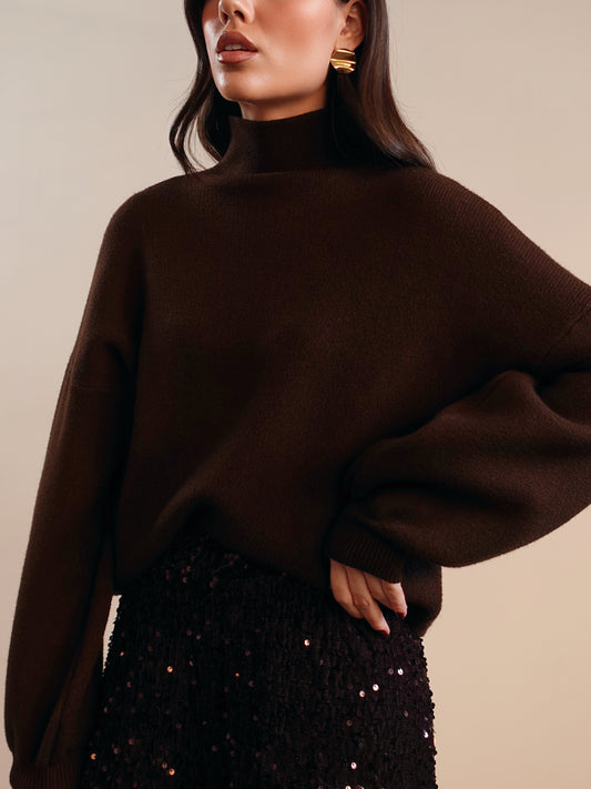 MAGLIONCINO MEZZO COLLO CON MANICA A SBUFFO - MARRONE 5179