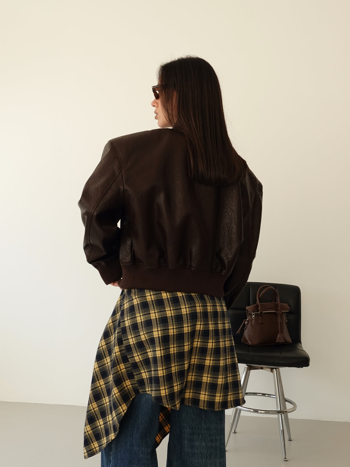 BOMBER IN ECOPELLE CON SPALLINE - CIOCCOLATO 13953