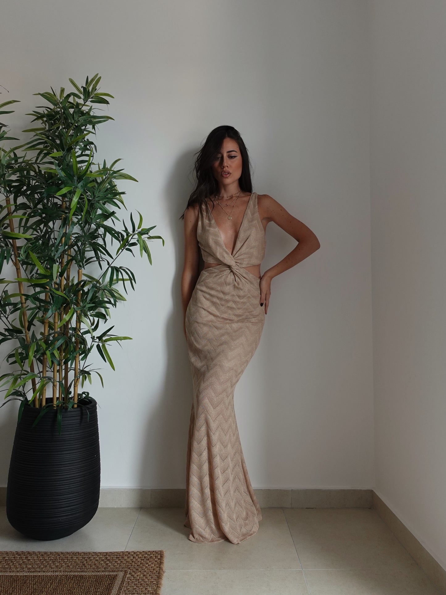 VESTITO CUT-OUT KENYA IN LUREX - ORO 14018