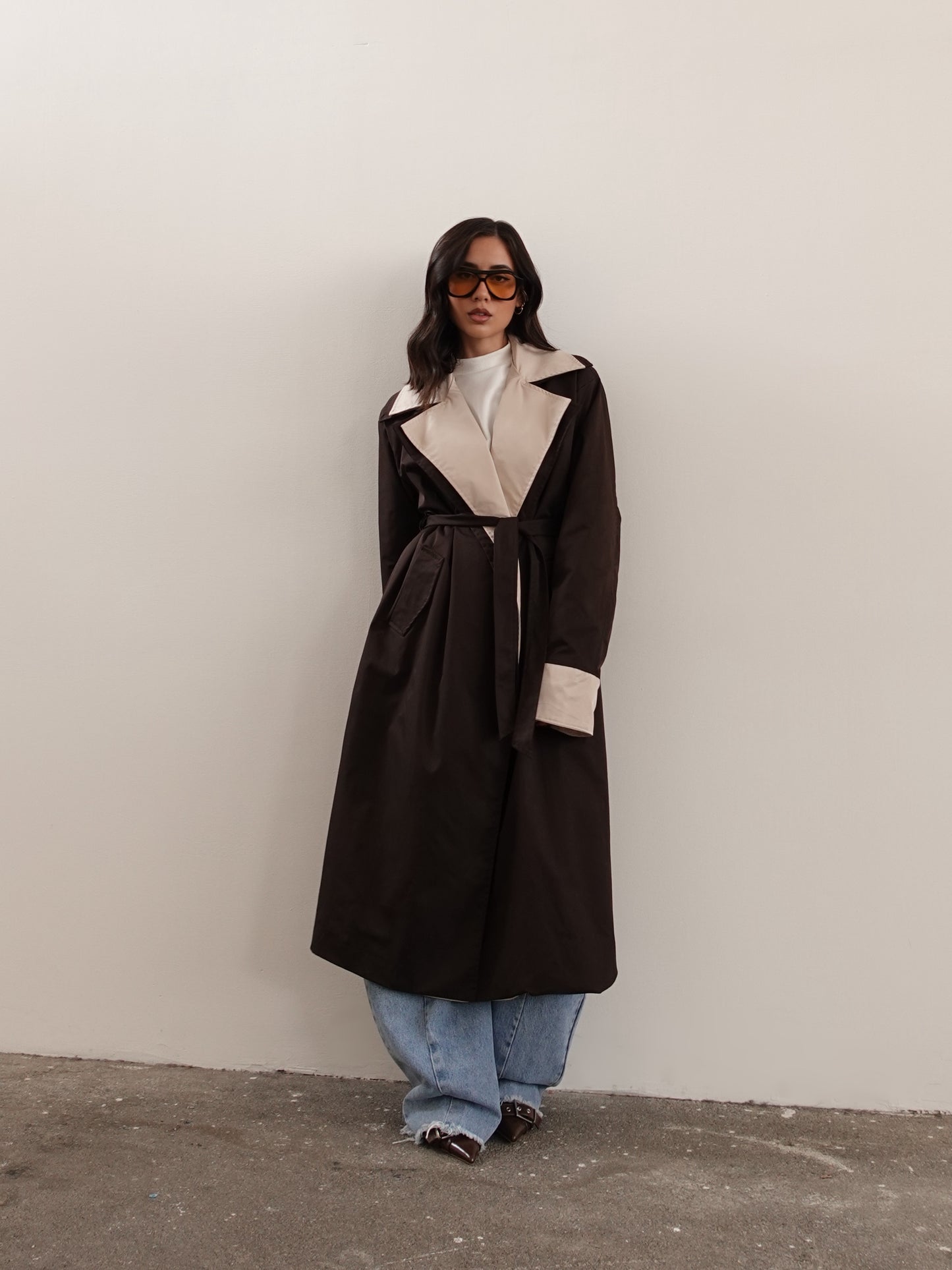 TRENCH LUNGO BICOLOR - CIOCCOLATO/BEIGE 25108
