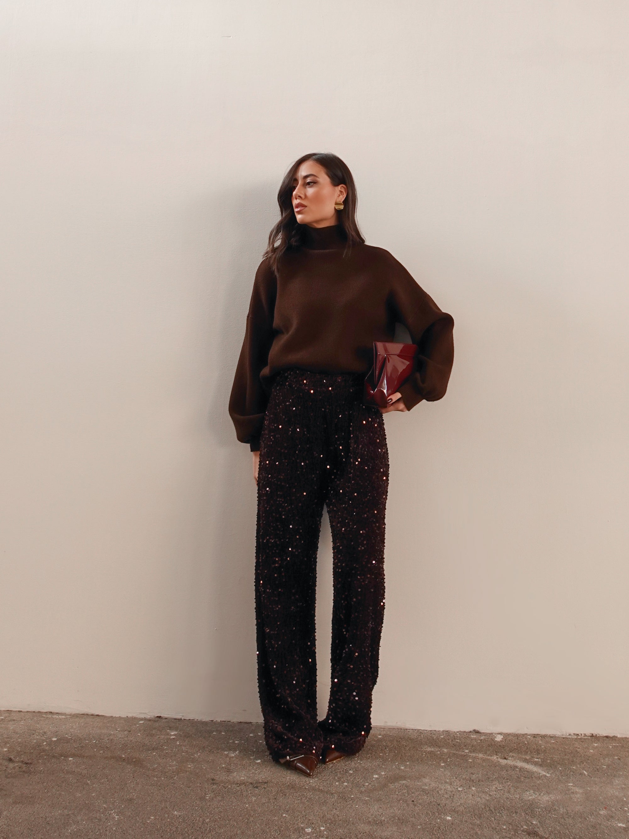 PANTALONI IN CINIGLIA CON PAILLETTES - MARRONE 10460