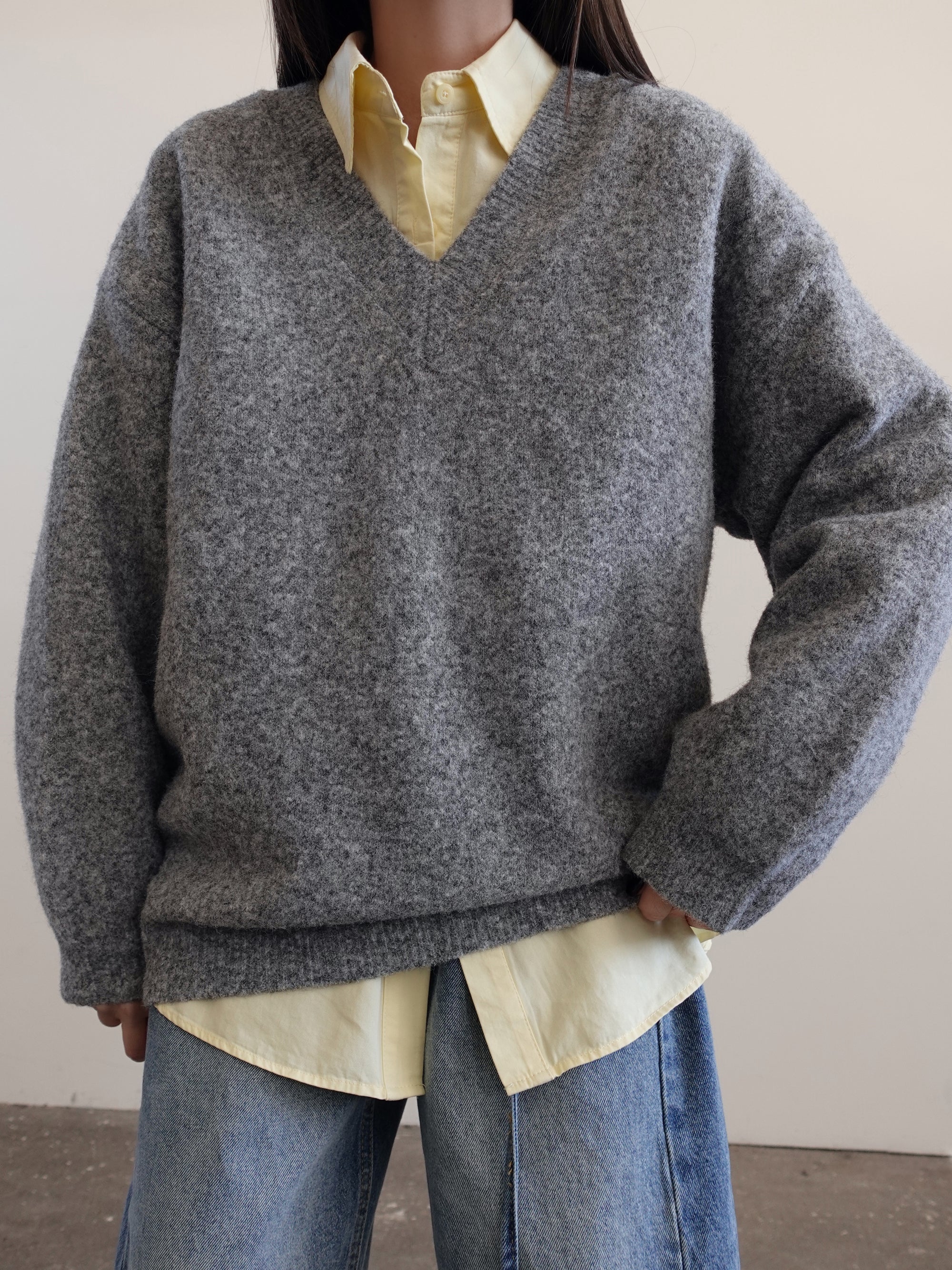 MAGLIONE BALLOON CON SCOLLO A "V" - GRIGIO 4297