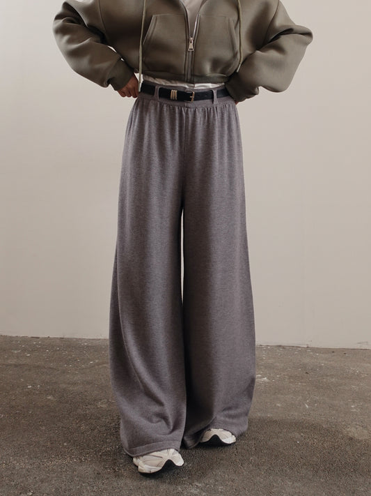 PANTALONI IN MAGLIA WIDE LEG CON CINTURA - GRIGIO 15674