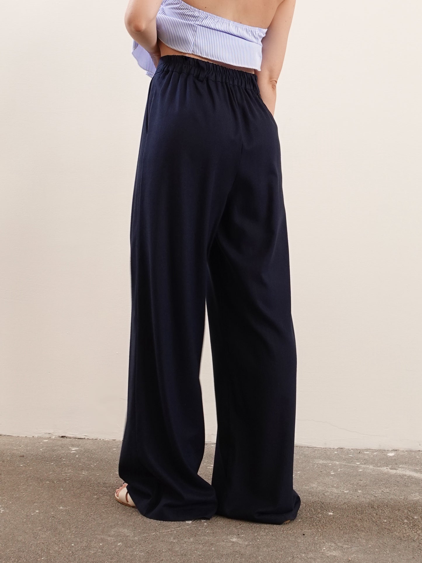 PANTALONI MISTO LINO/VISCOSA - BLU 5845