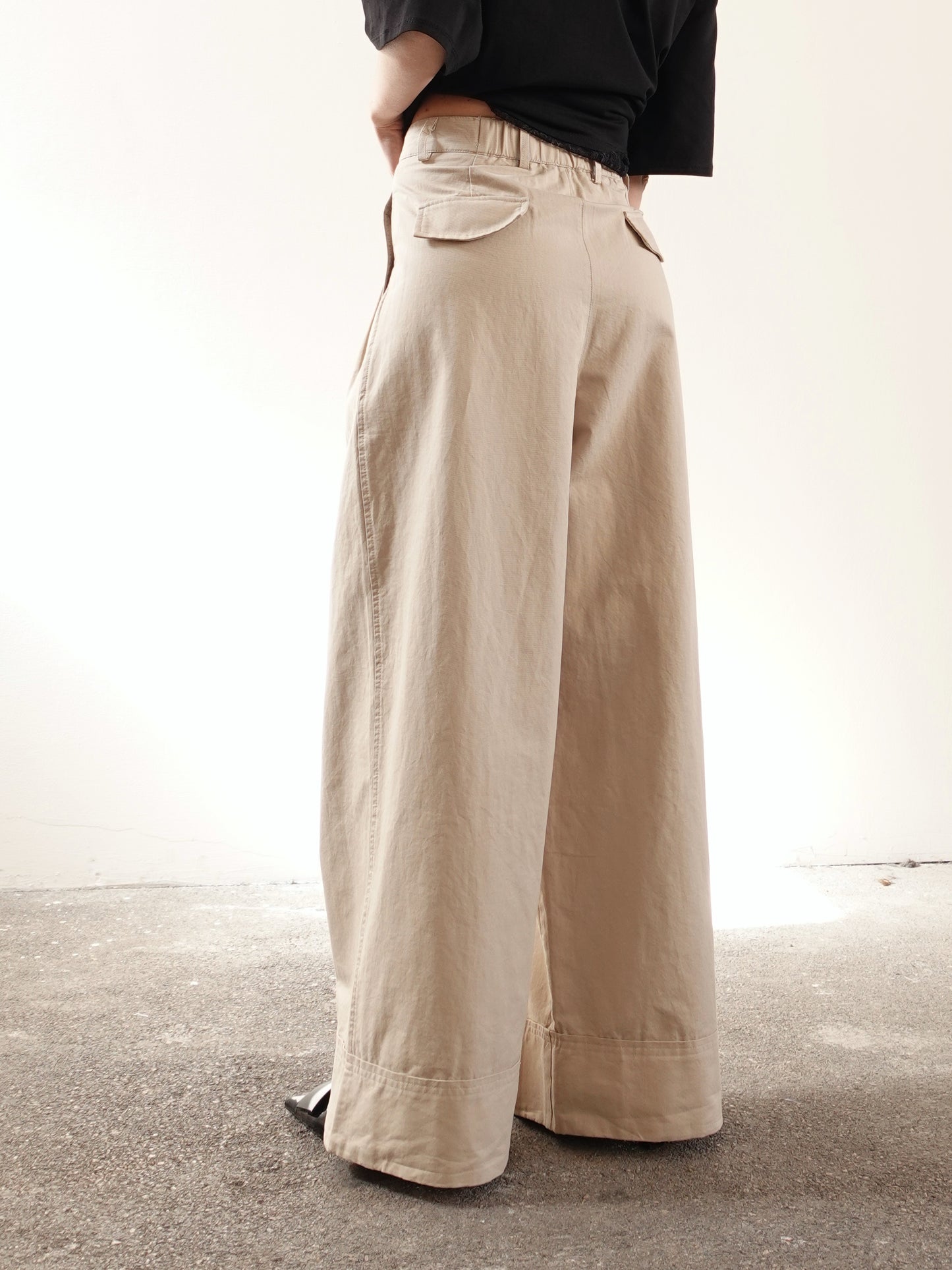 PANTALONI IN COTONE A PALAZZO CON CINTURA - BEIGE 14740