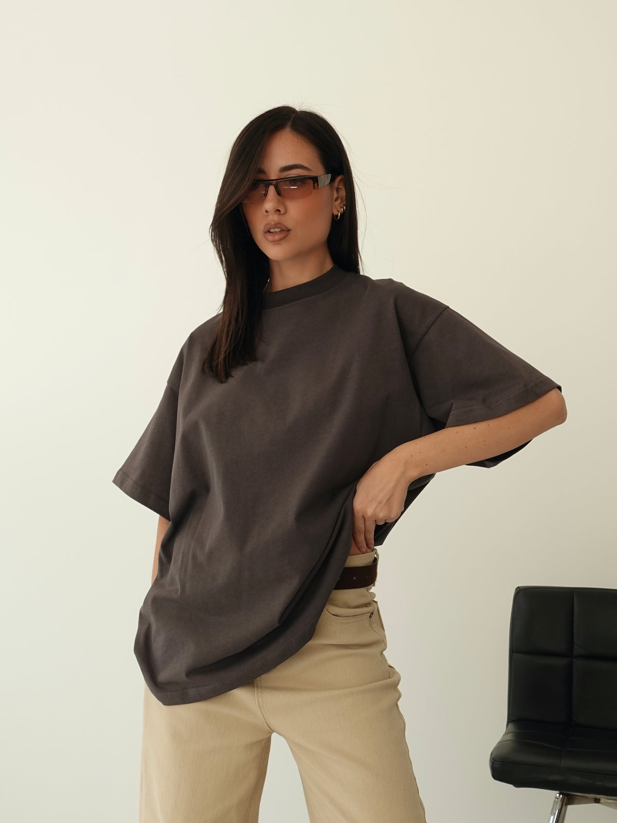 T-SHIRT OVERSIZE IN COTONE - GRIGIO SCURO LA001