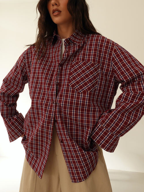CAMICIA A QUADRI IN COTONE - BURGUNDY/BLU 17299