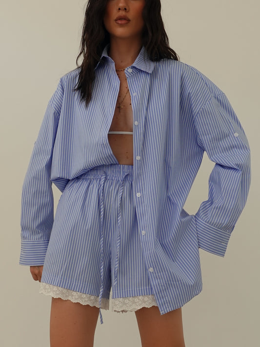 COORDINATO MILLERIGHE CON MERLETTO - AZZURRO 66716