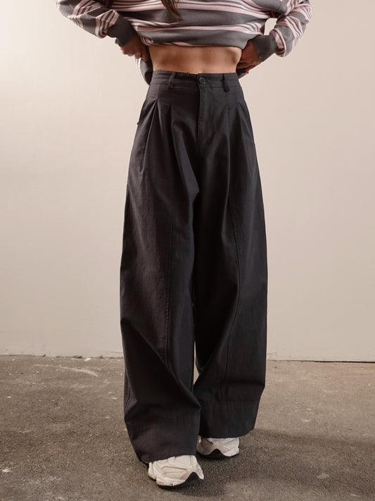 PANTALONI IN COTONE A PALAZZO CON CINTURA - GRIGIO 14740