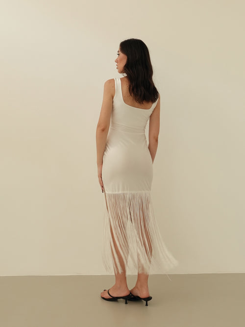 DRESS CON FRANGE - BIANCO 14888