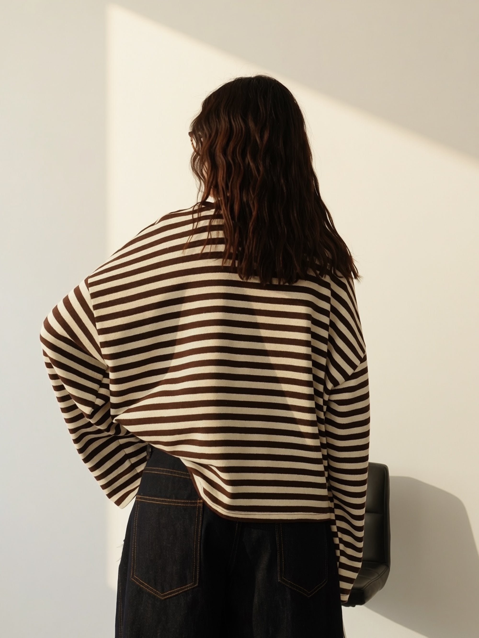 LONG-SLEEVE A RIGHE - BURRO/MARRONE F1109