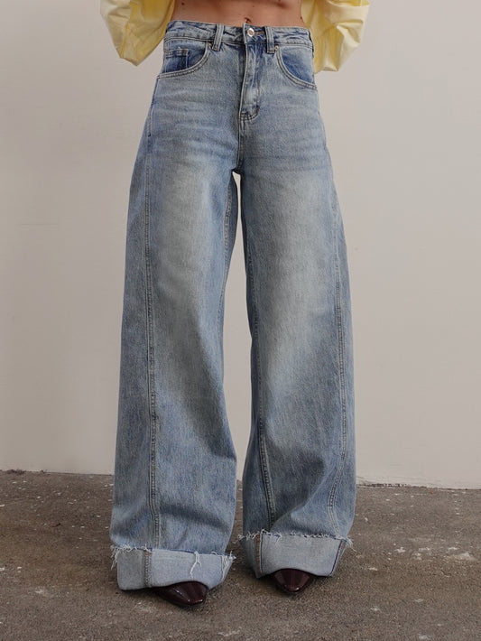 JEANS WIDE LEG BALLOON TAGLIO VIVO - LAVAGGIO MEDIO 3711