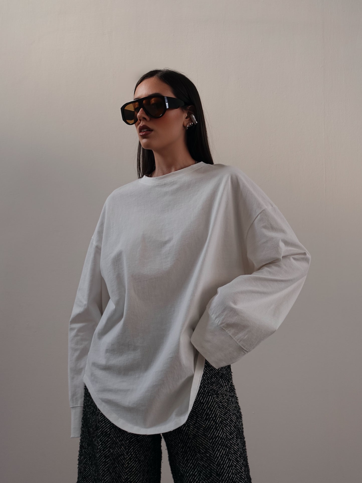 OVERSIZED LONG SLEEVE T-SHIRT - BIANCO 5187