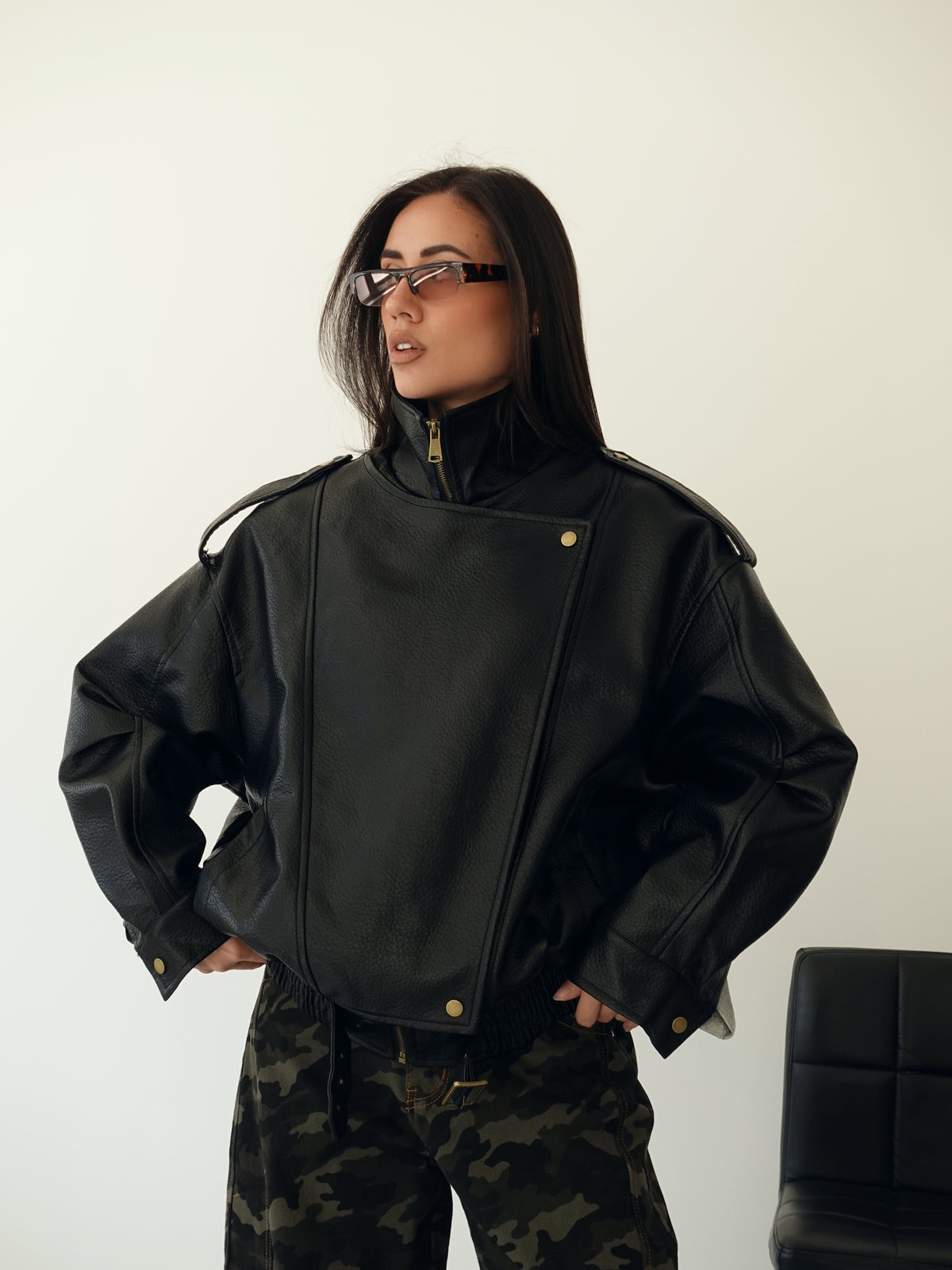 GIACCA OVER TOP GUN IN ECOPELLE - NERO 30384