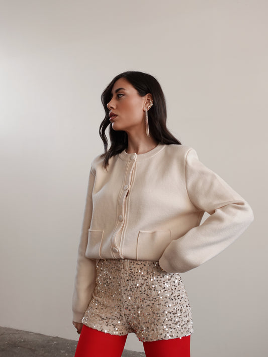 CARDIGAN CON SPALLINE - CREMA 269