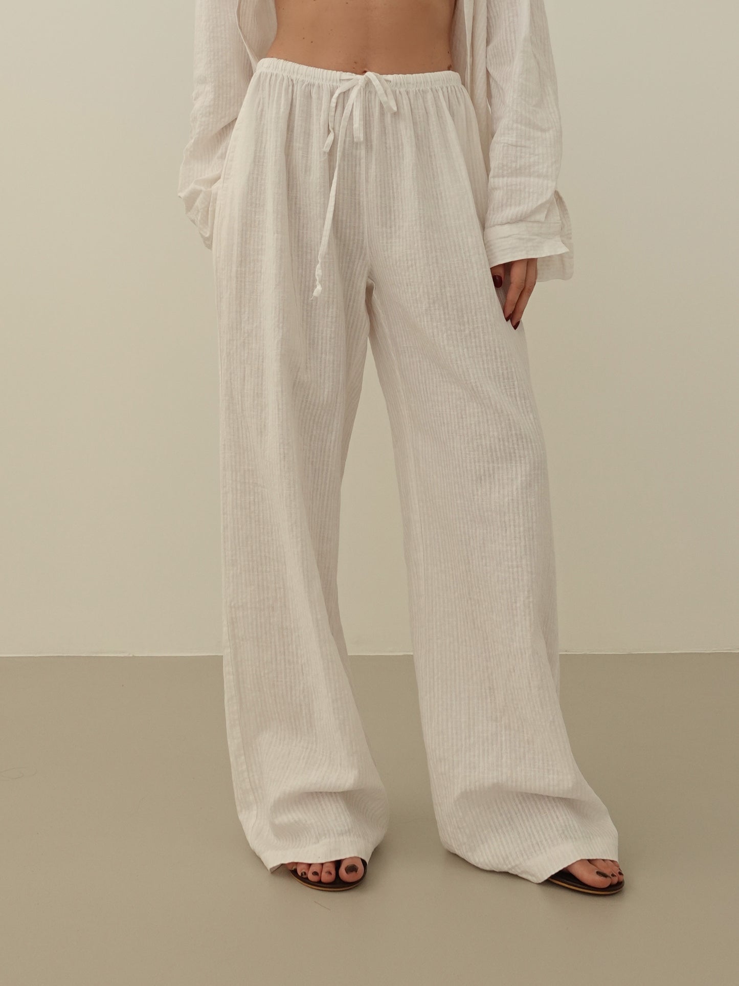 PANTALONI MILLERIGHE MISTO LINO - BIANCO 2548