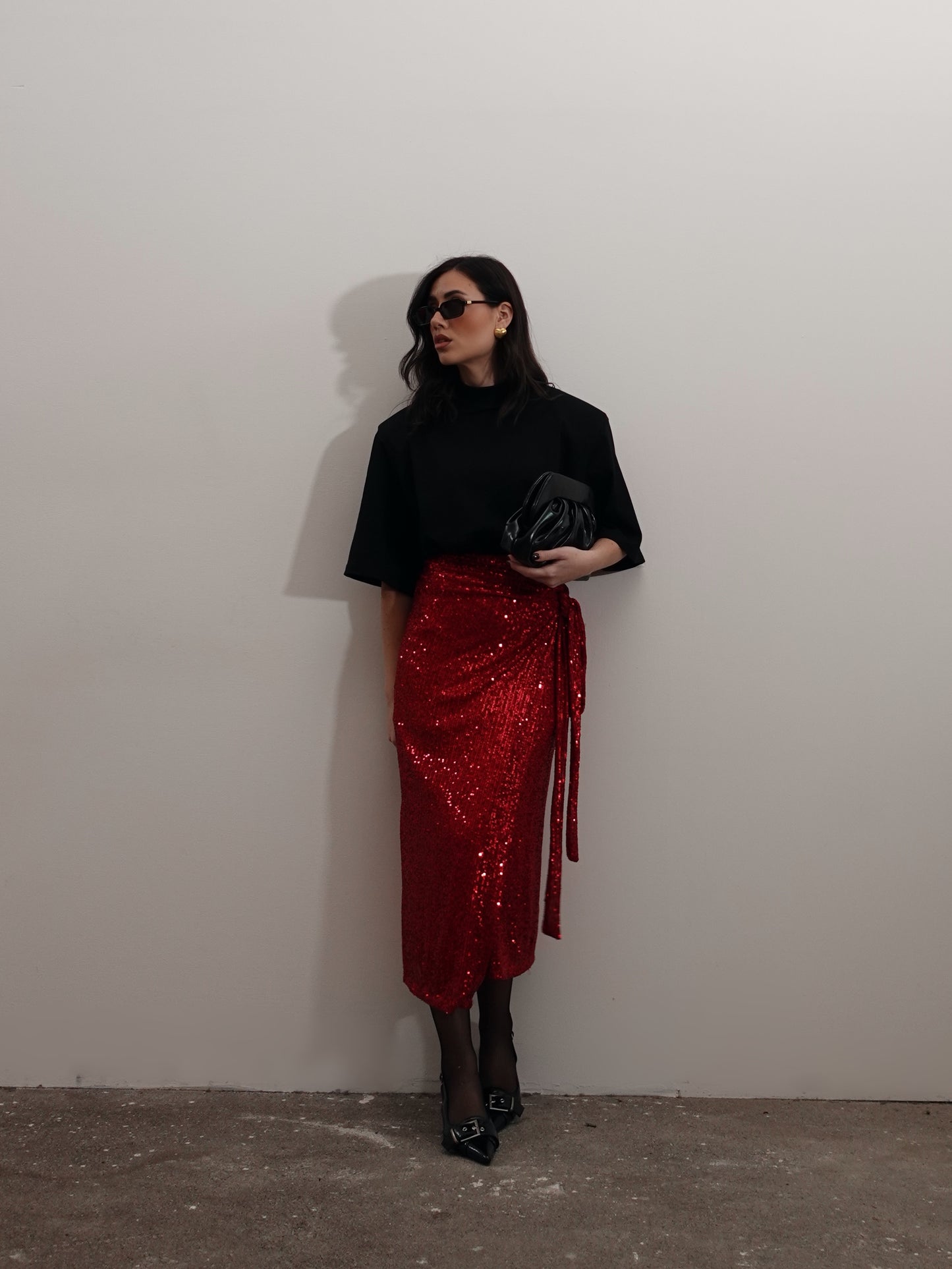 GONNA MIDI PAILLETTES A PORTAFOGLIO - ROSSO 66162