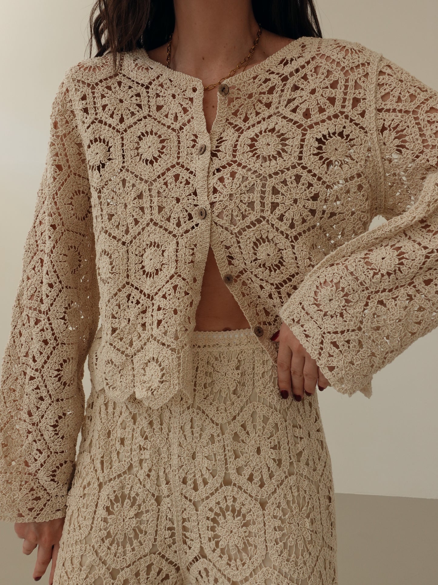 CARDIGAN CROCHET BALI - BEIGE 28004