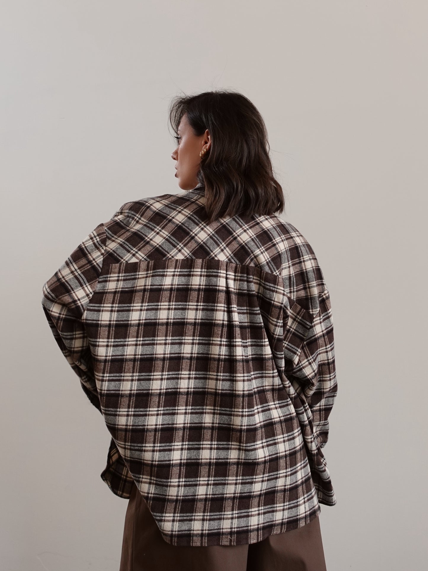 CAMICIA IN FLANELLA A QUADRI CON SPALLINE - MARRONE/PANNA 2636