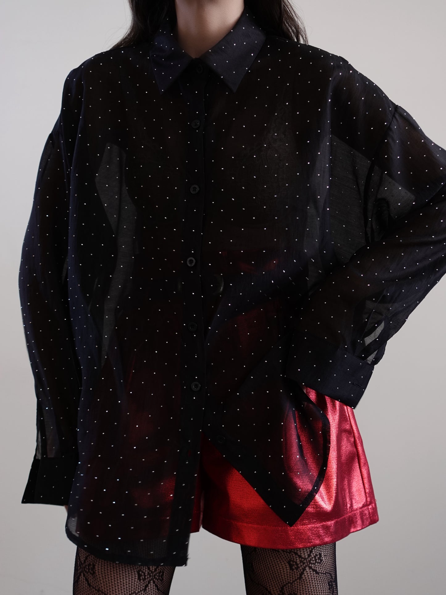 CAMICIA VELATA SHINE - NERO 76100