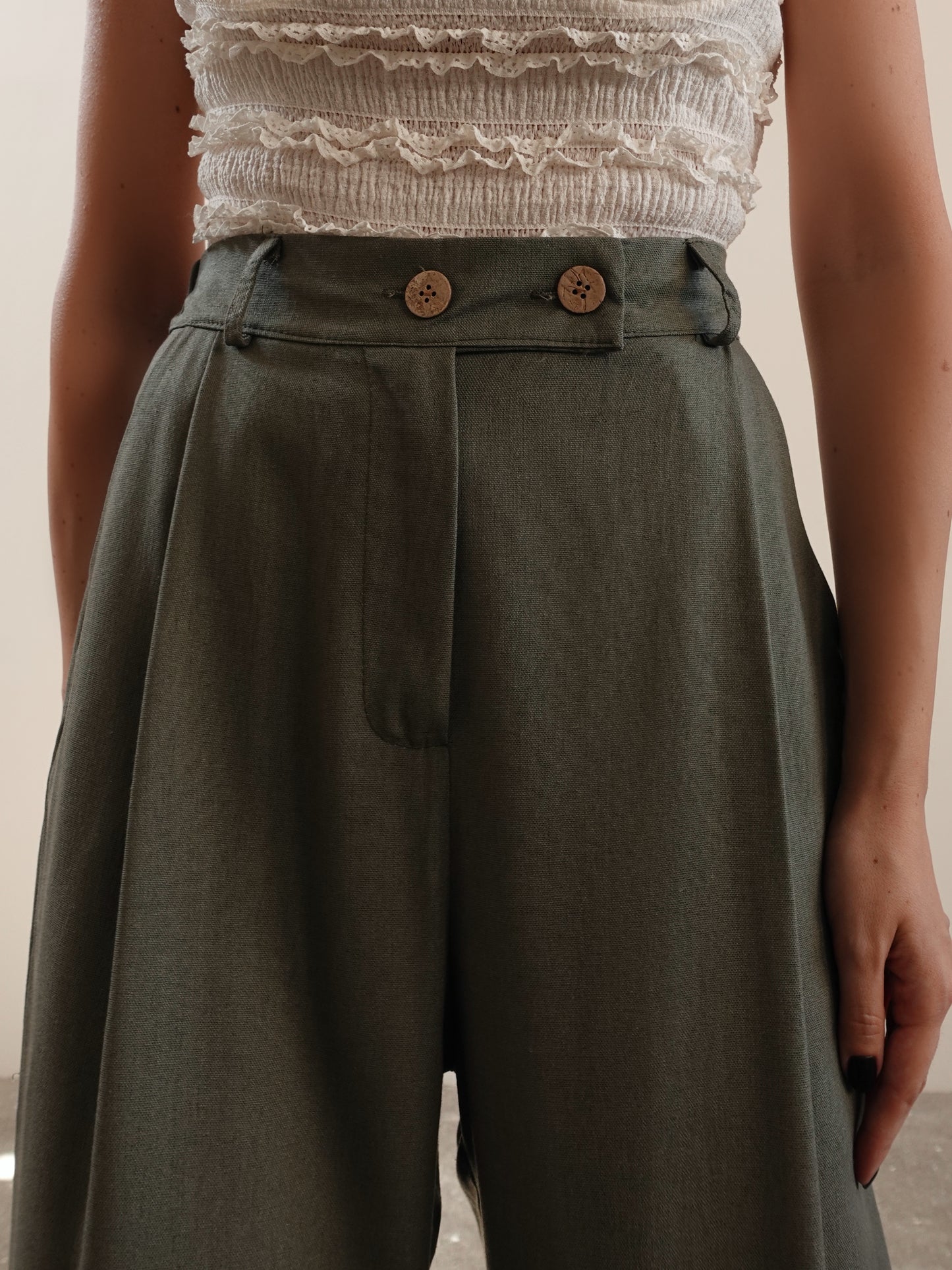 PANTALONI MISTO LINO/VISCOSA - VERDE OLIVA 5845