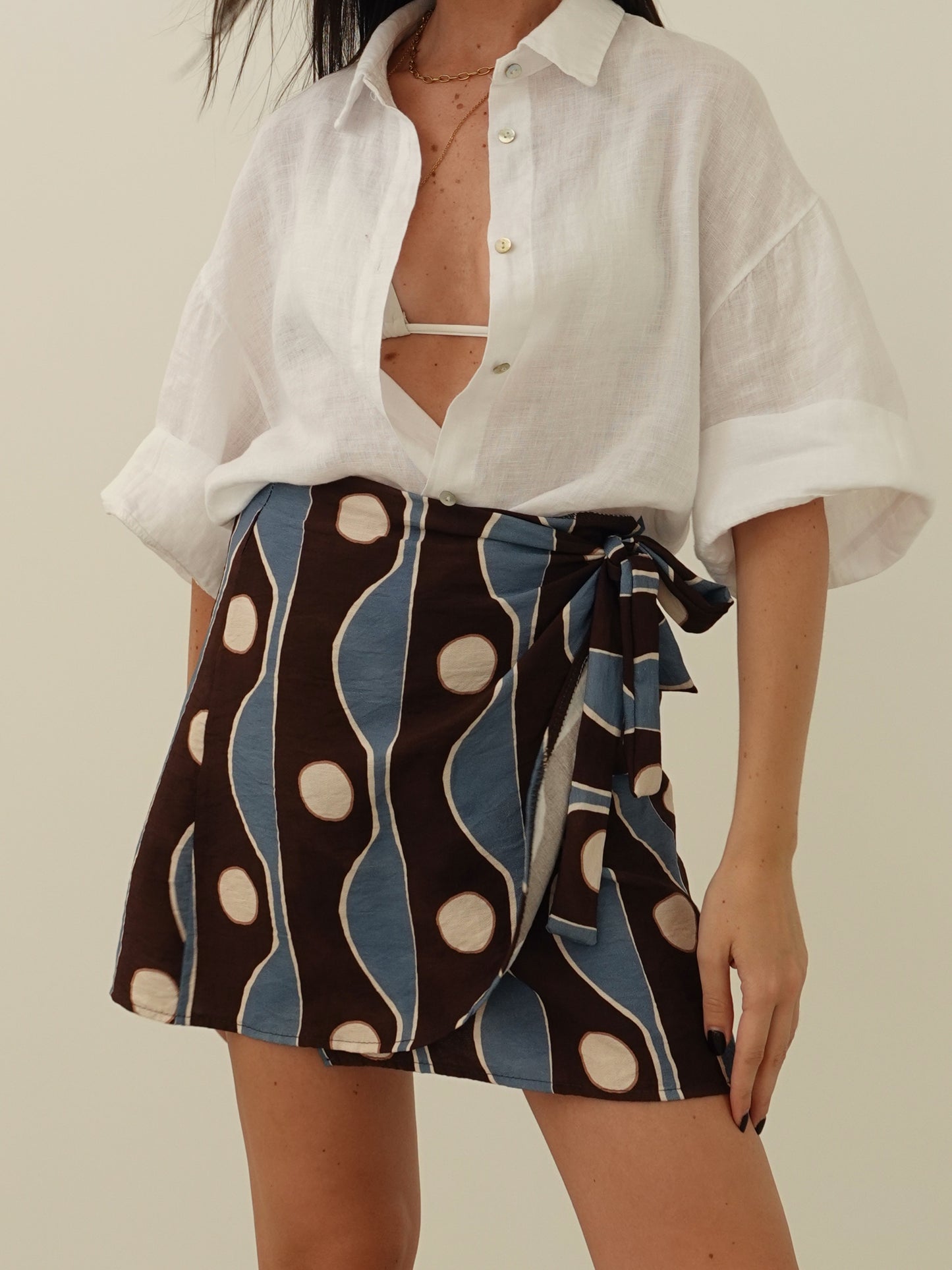 MINI GONNA PAREO CIRCLE - AZZURRO/MARRONE 28750