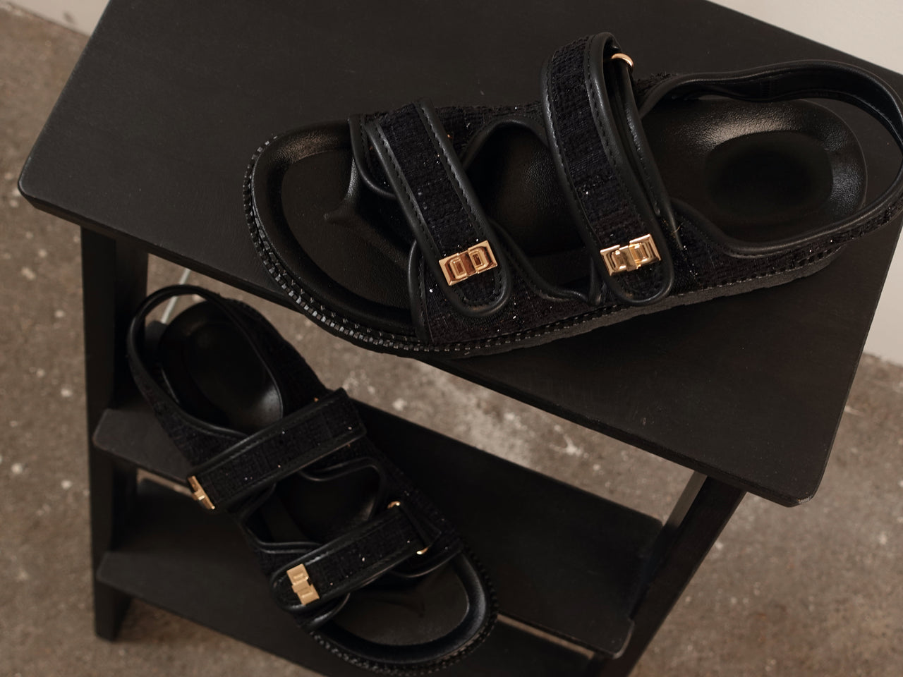 SANDALI PLATFORM IN TWEED - NERO GLITTER CM169