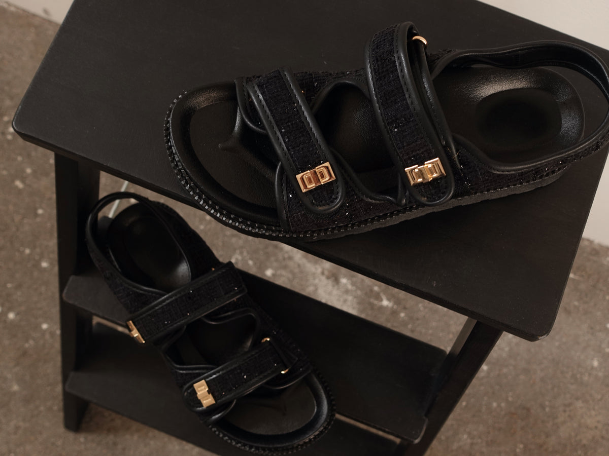 SANDALI PLATFORM IN TWEED - NERO GLITTER CM169