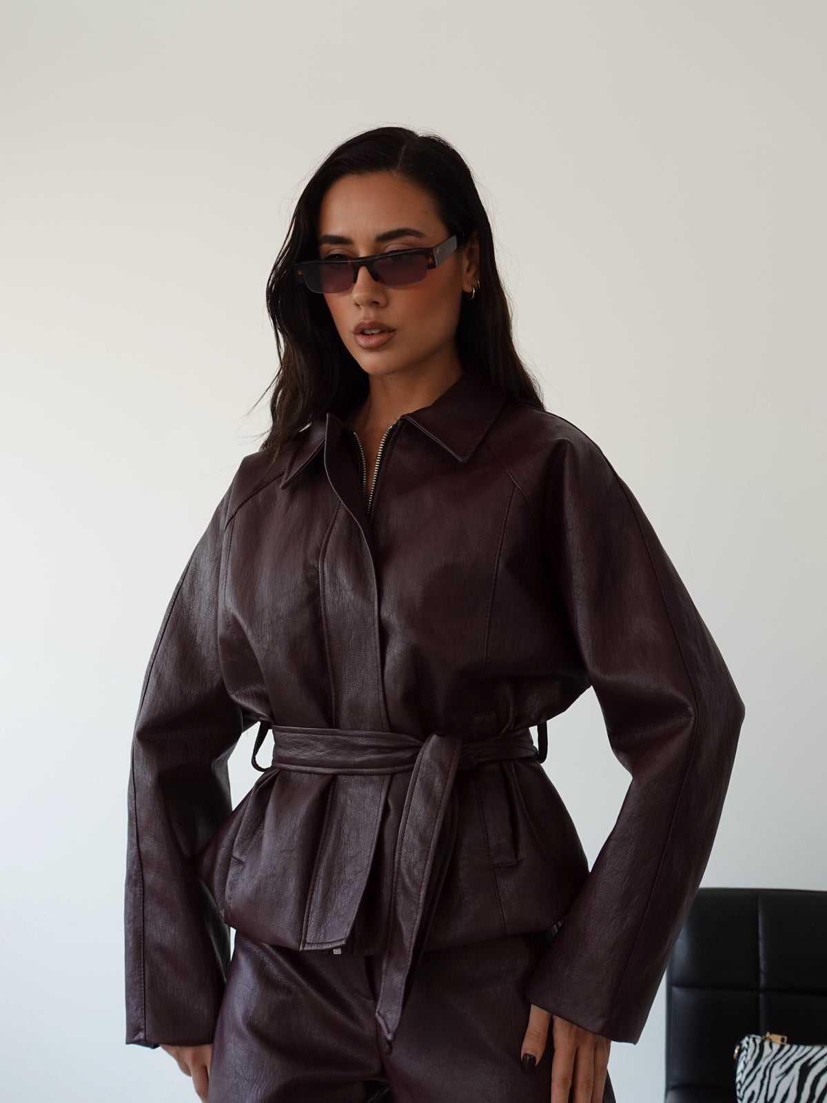 GIACCA IN ECOPELLE CON CINTURA - WINE 26399
