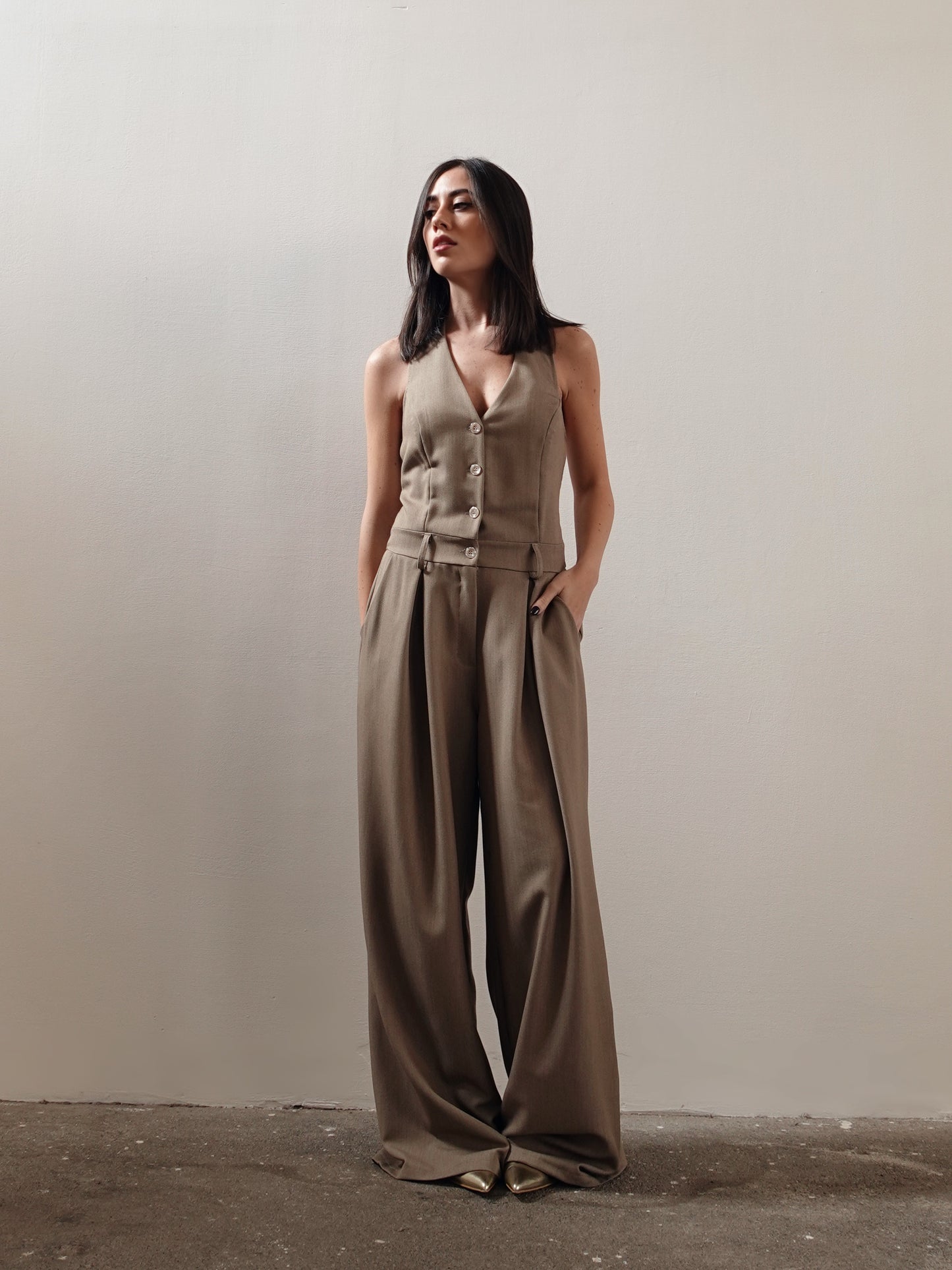 JUMPSUIT A PALAZZO - SABBIA 12039