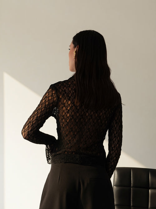 CAMICIA IN PIZZO CON CANOTTA - NERO 13327