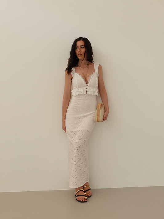 LONG DRESS IN PIZZO SANGALLO - BIANCO 1348