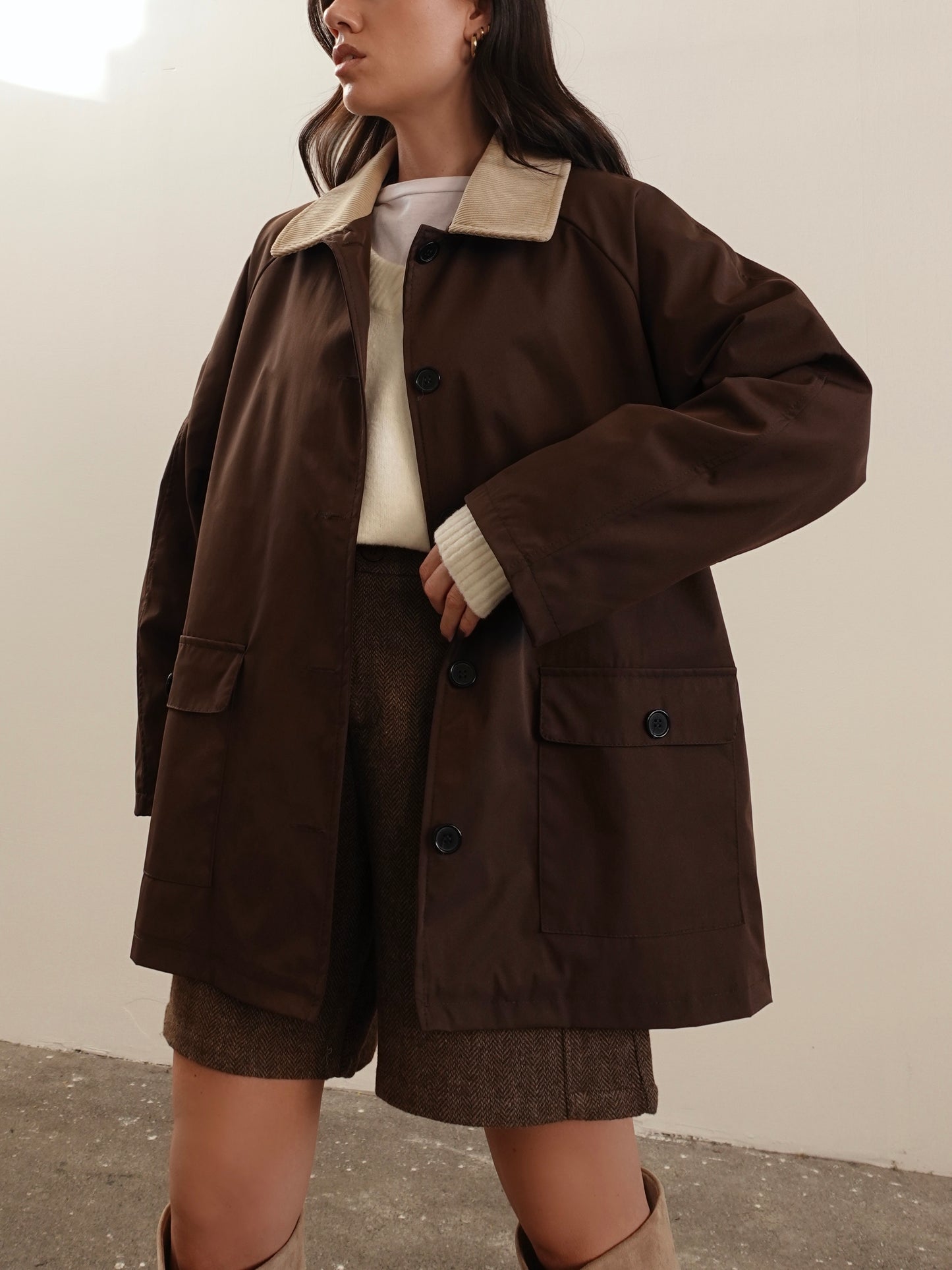 GIACCA IN TESSUTO TECNICO CON COLLETTO A COSTINE - MARRONE 6270