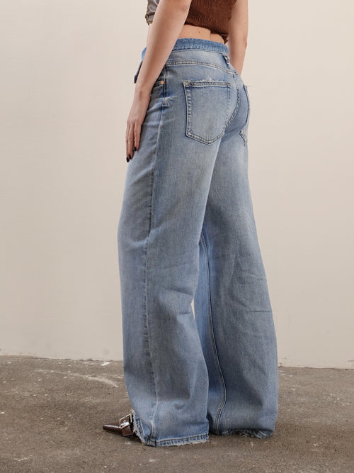 JEANS CON CINTURA RISVOLTATA - LAVAGGIO MEDIO 5075