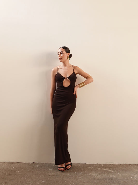 LONG DRESS A COSTE MERIDA - CIOCCOLATO 25012